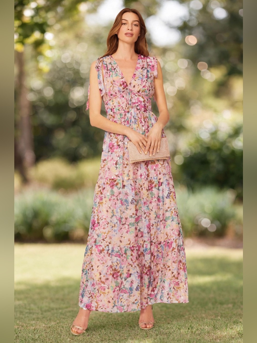 Shoshanna Zahra Floral Pink Sleeveless Maxi Dress size 8.